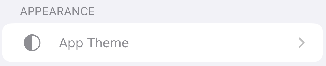 Appearance settings with Light/Dark theme options