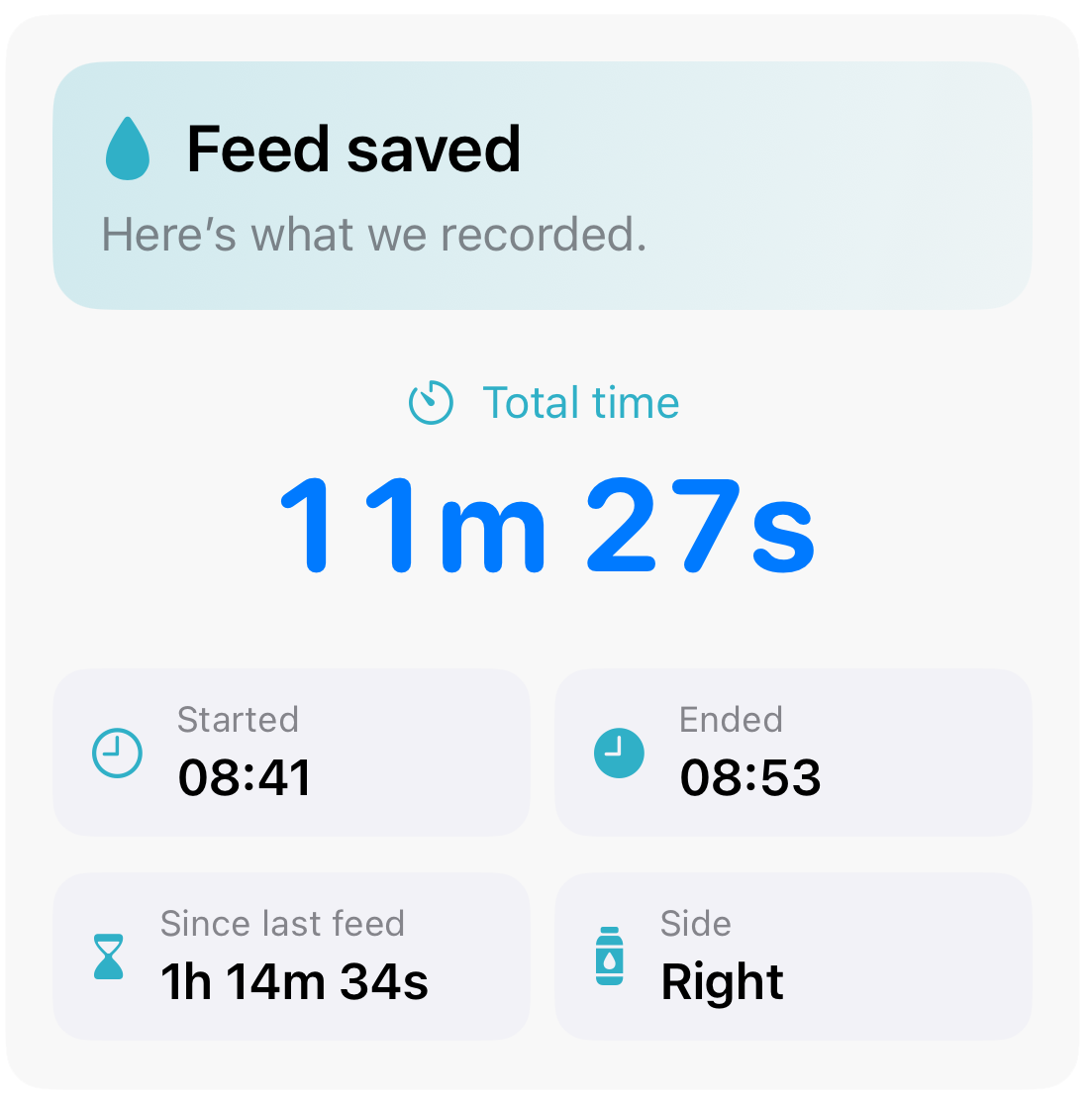 Feed completed feature showing session summary