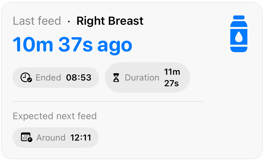Last Feed Since feature showing time since last session