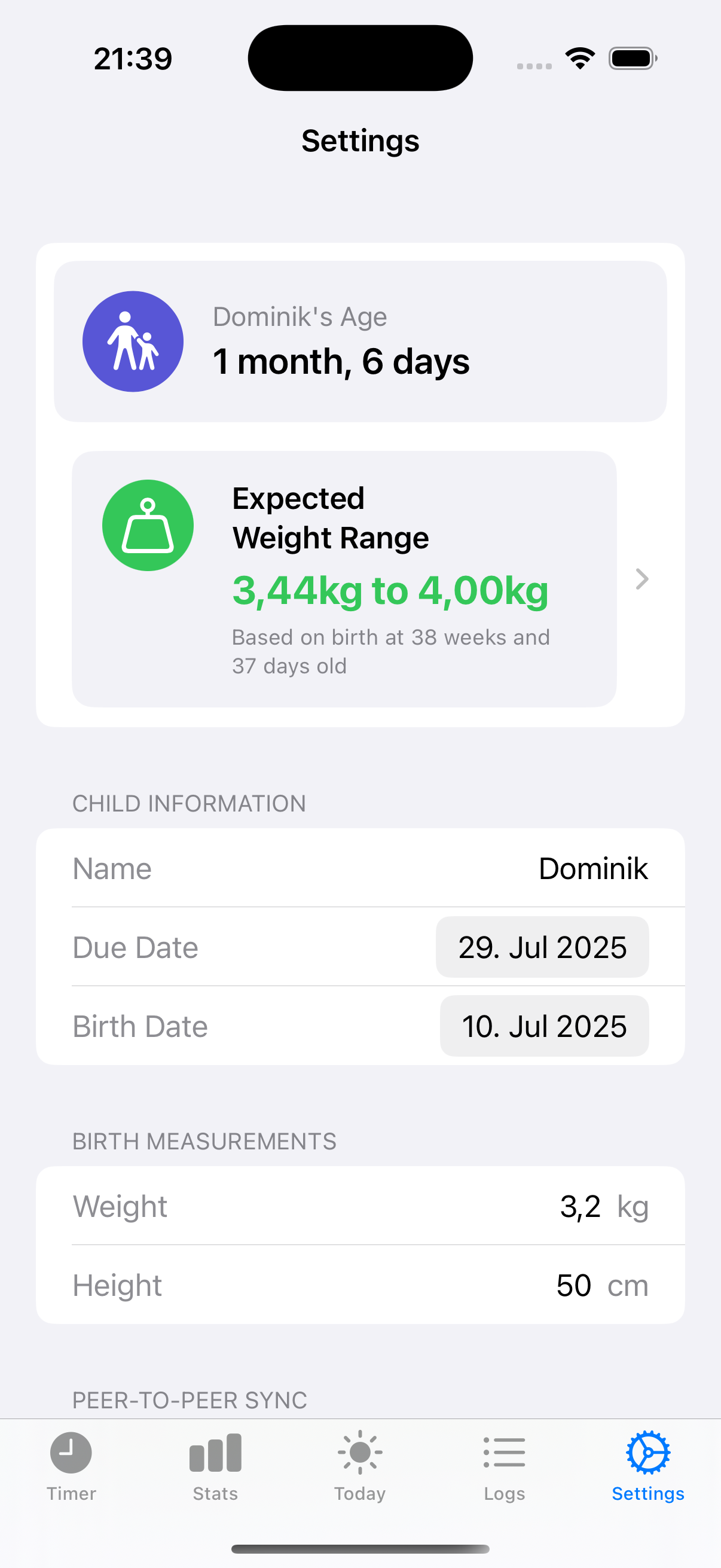 Settings feature view