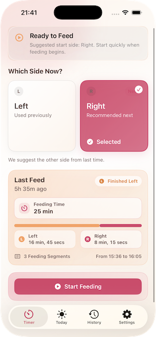 Feeding Timer Lite app preview